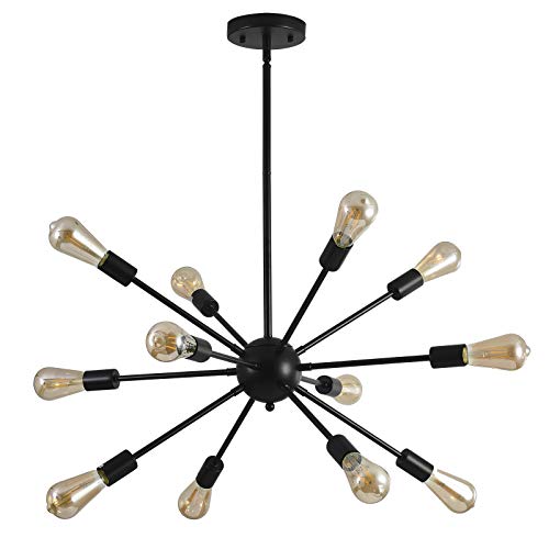 Sputnik Chandelier Light Fixture 12 Lights E26 Black Modern Ceiling Light Industrial Pendant Lighting for Kitchen Dining Room Living Room Bedroom Hallway