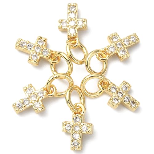 Image of KitBeads 10pcs Cubic Zirconia Cross Charms Brass Micro Pave 18K Gold Plated Christ Crucifix Pendant Charm for Jewelry Making Bracelets Necklace