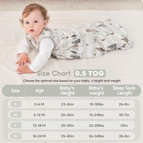 Image of Yoofoss Baby Sleep Sack 12-18 Months 0.5 TOG Baby Wearable Blanket, 100% Cotton Infant Toddler Sleeping Sack 2-Way Zipper Lightweight Sleepsack, Grizzly, Large