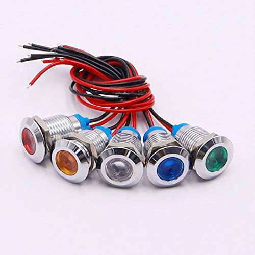 Mxuteuk M12-12P 5 Pcs 12V-24V 12Mm 1/2 Inch Led Metal Indicator Light Waterproof Signal Lamp Red Yellow Blue Green White thumb #1