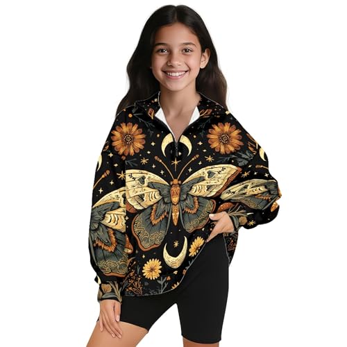 Image of AmzPrint Girls Graphic Quarter Zip Coat Long Sleeve Lightweight Oversized Athletic Running Hoodies For Kids Teen Girls