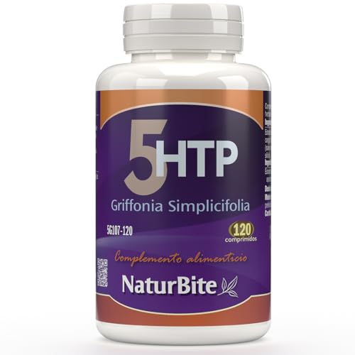 5 Htp 120 Comprimidos NaturBite. Promueve la Relajación y reduce el Estrés, Ayudando al Estado de Ánimo. Mejora el Sueño Natural y el Descanso Tranquilo