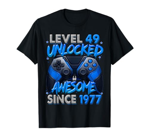 Level 49 Unlocked Awesome Since 1977 49th Birthday Gaming T-Shirt