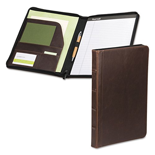 Samsill Vintage Portfolio/Zipper Faux Leather Portfolio, Book Style Hardback Design, Business & Interview Padfolio Organizer