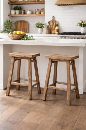 Sonoma Backless Saddle Counter Stools - Barnwood Wire-Brush - Set of 2