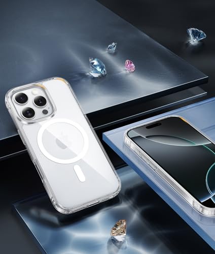 Capa para iPhone 16 Pro: Capa magnética forte antiamarelamento fina transparente | Proteção de nível militar e à prova de choque capa fina transparente (cristal transparente)