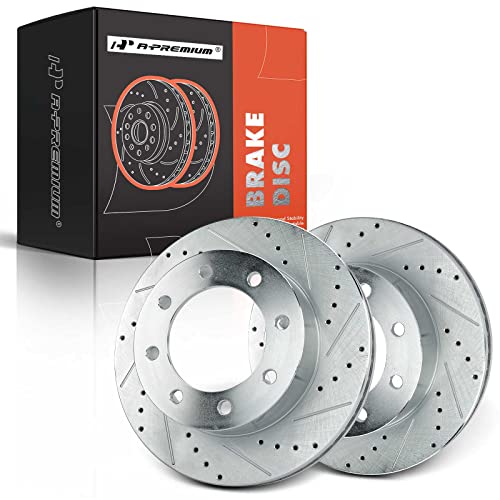 A-Premium Front Drilled and Slotted Disc Brake Rotors Set Compatible with Ford F-250 F-350 Super Duty 2005-2012 F-450 Super Duty 2010-2012 2-PC Set