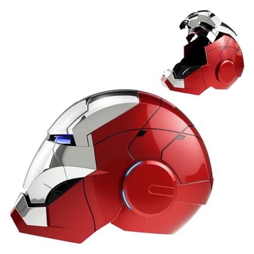 JCHENBH Iron Hero MK 5 1:1 Wearable Helmet-Silver Mask for Man-with Voice&Touch & Remote Control LED Eyes & Realistic Sound Effects-Cosplay & Collectible Gift for Adults and Teens