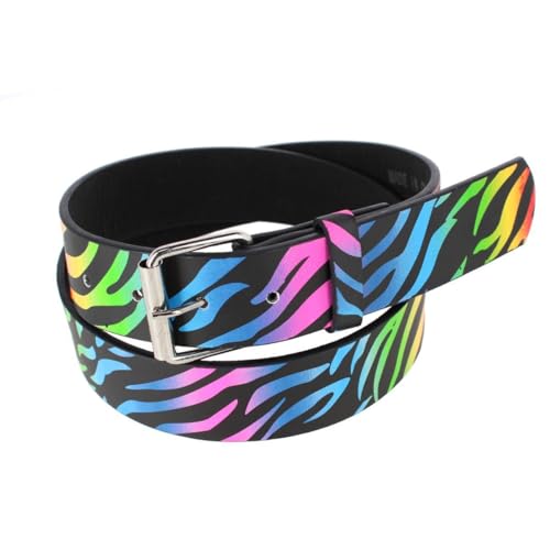 CTM Women's Rainbow Zebra Belt with Roller Buckle