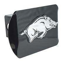University of Arkansas Razorbacks "Black with Chrome Running Hog Emblem" NCAA College Sports Metal Trailer Hitch Cover Fits 2 Inch Auto Car Truck Receiver