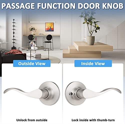 Mengico 5 Pack Door Lock,Satin Nickel Door Lever Handle,Passage Door Locks Hallway Closet Door Handle,Reversible Wave Lever Handles #TOP2