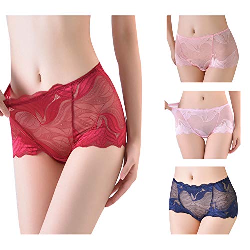 Creator2018 Damen Unterhose Spitze Höschen Panties Damen Hipsters 4er Pack (Pink Rosa Blau Rot M) Cover