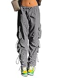 Women's Baggy Cargo Pants Drawstring Elastic Waist Ruched Hiking Pants Parachute Pants for Women Mul