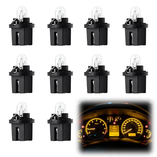 Horktrust 10 Bombillas T5 B8.5D 12V para Salpicadero de Coche, Luz Amarilla Cálida, Bombillas de Filamento para Cuadro de Instrumentos, Panel de Control e Indicadores Interiores, Pack de 10