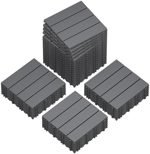 36 PCS Plastic Interlocking Deck Tiles, 12"x12" Outdoor Patio Flo...