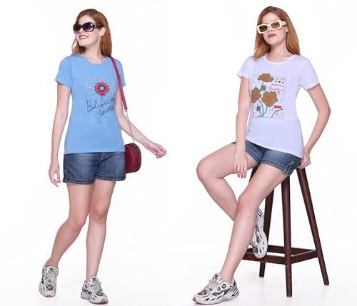 Image of Women's Cotton Half Sleeve Regular Fit T Shirt || Printed Tshirts for Women Pack of 2
