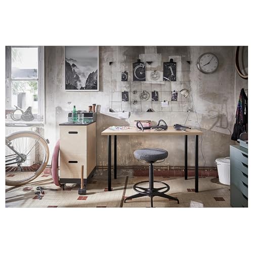 Table chêne teinté blanc LINNMON ADILS design bicolore 100x60 - 5