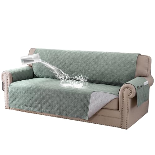 BellaHills Sofa Cover 3 seater 100% Waterproof Sofa Covers Non-Slip Sofa Slipcovers Couch Covers Washable with Elastic Strap Sofa Protectors from Pets Seat Width 68"(3 Seater, Lily Pad)