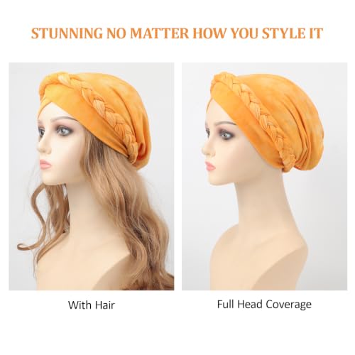 Image of DRESHOW Turban Pre-Tied Twisted Hat Thread African Head Wraps for Black Women Chemo Cancer Cap Braid Hair Cover