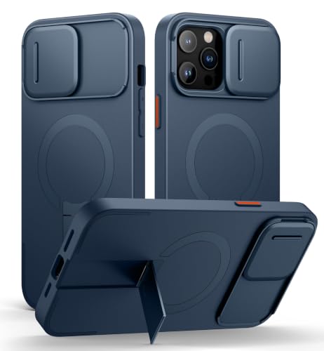 Image of SURITCH for iPhone 13 Pro Max /12 Pro Max Case with Magnetic Camera Slide Cover and Adjustable Kickstand, Compatible with MagSafe, Shockproof Bumper Case Slim Protective Cover 6.7 Inch, Blue