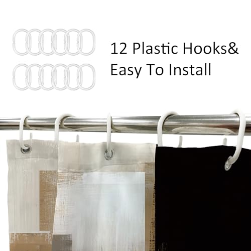 Newsely Black Brown Abstract Geometry Shower Curtain 72Wx72L Inch Modern Tan Geometric Minimalist Simple Contemporory Geometric Bathroom Set Beige Waterproof Bath Decoration Accessories Home Decor