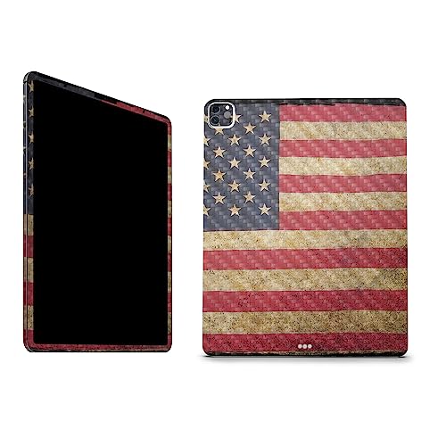 Image of MightySkins Carbon Fiber Skin Compatible with Apple iPad Pro 12.9 inch M2 6th Gen (2022) Full Wrap Kit - Vintage Flag | Protective, Durable Textured Carbon Fiber Finish | Easy to Apply | Made in The USA