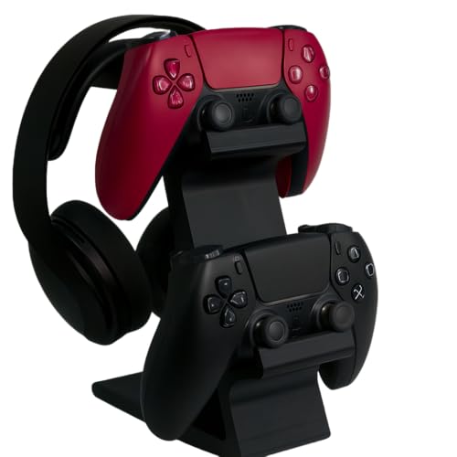 Image of Dual Controller and Headphone Stand for PS5 and Xbox - Gaming Headset Holder & Controller Organizer - PlayStation 5 Accessories - Black