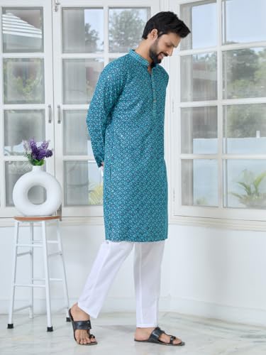 Image of See Designs Men's Full Sleeve Mandarin Collar Men Embroidered Straight Long Kurta - Festive Collection