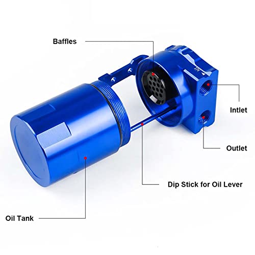 Image of 350ml Aluminum Oil Catch Can Polished Oil Separator Tank Compatible with Ford F150 2.7EB 3.5EB 5.0L Passenger Side 2011-2021, Expedition 3.5L EcoBoost 2018-2021, Raptor 3.5L Ecoboost 2017-2021,Blue