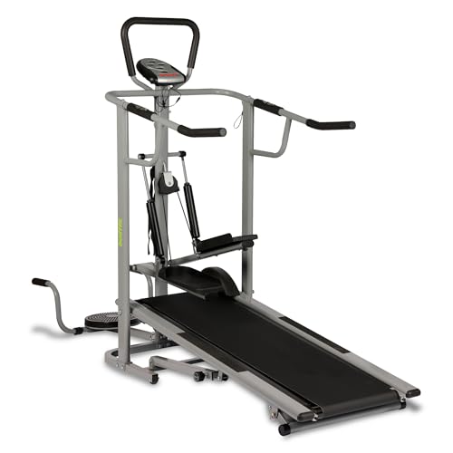 Aparatos De Gimnasio, Home BODYFIT Caminadora Mecánica Manual con Escaladora, Disco Giratorio para Cintura y Barra de Flexiones, Caminadora Plegable 3 en 1, hasta 10km/h, Soporta 110 kg