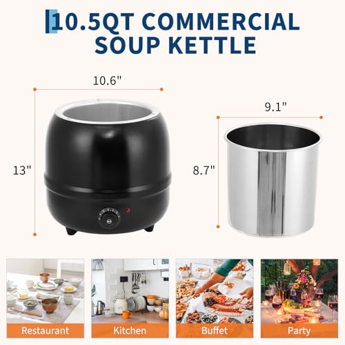 Image of GarveeHome Soup Warmer, 10.5 Quarts Commercial Grade Soup Kettle with Hinged Lid and Detachable Stainless Steel Insert Pot, Food Warmer with Anti-Scald Handle for Restaurants, Buffet, Catering