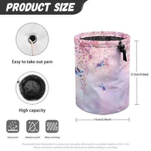 Image of Sellikakes Small Yarn Bag, Dragonfly Cherry Knitting Crochet Bag Organizer, Portable Knitting Bag, Yarn Holder for Crochet Project Knitting & Crochet Needle Accessories