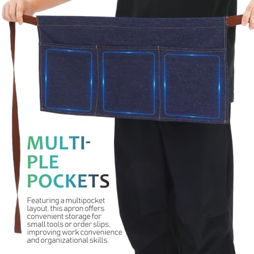 Image of balacoo Denim Server Apron Waist Half Apron with Multiple Pockets Jean Waist for Restaurant Waitstaff Cooking Baking Gardening and Painting 23.62 X 12.20 in
