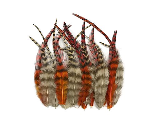 Hair Feathers, 2 Dozen - Short Orange And Tan Grizzly Rooster Hair Extension Feathers