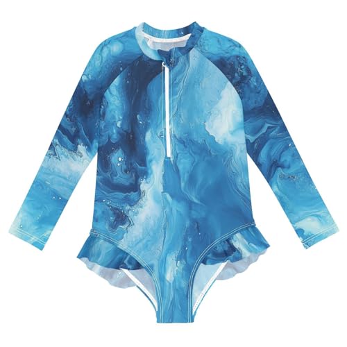 CaTaKu Girls One Piece Swimsuit Tie Dye Liquid Toddler Bathing Suit Long Sleeve UPF 50+ Rash Guard Swimwear 3-12Y