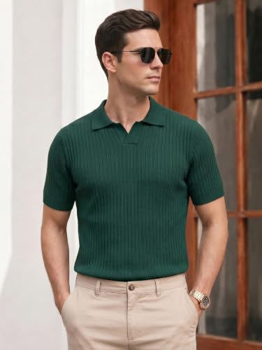 Image of Veirdo Men's Casual Ribbed Polo Collar Knit T-Shirt | Regular Fit Half Sleeve Polo for Men | Flat Knit Textured T-Shirt Perfect for Office, Party, Travel