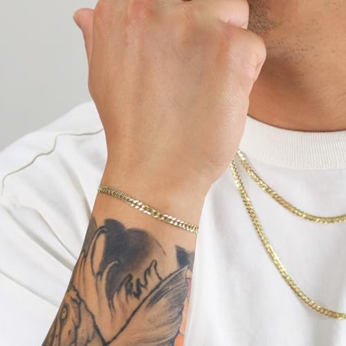 Nuragold 10k Real Yellow Gold Solid Cuban Curb Link 3mm Chain Bracelet or Anklet (7"-9") Italian Jewelry for Men & Women4