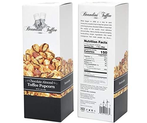 Chocolate Almond Toffee Popcorn by Brandini Toffee, 12 Ounce Gift Box