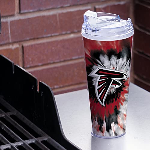 Image of Rico Industries NFL Football Glitter 24oz Acrylic Glitter Tumbler with Hinged Lid, Officially Licensed Double Wall Tumbler with Straw