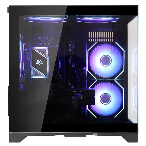 Image of Gaming PC Desktop, AMD Ryzen 5 5600 6-Core 12 Threads, RX 6600M 8GB, 16GB RAM, 1TB SSD, Software-Controlled ARGB Lighting, Windows 11, 1080P Gaming Computer, Black