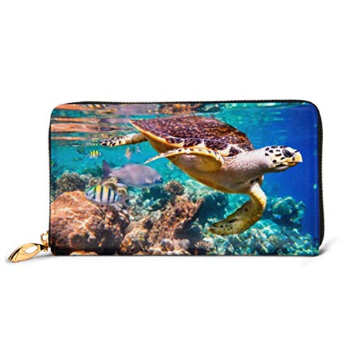 Preisvergleich Produktbild JHGFG Mode Handtasche Reißverschluss Brieftasche Hawksbill Turtle Eretmochelys Imbricata schwimmt unter Telefonkupplung Geldbörse Abendkupplung Blockieren Leder Brieftasche Multi