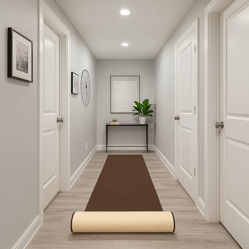 Custom Size Brown Solid Plain Rubber Backed Non-Slip Hallway Stair Runner Rug Carpet 22 inch Wide Choose Your Length 22in X 6ft