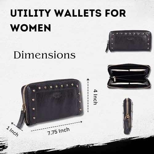 Vintage Genuine Italian Leather Boho Studded Wallet – Zipper Coin Purse & Credit Card Holder for Women (Black)3