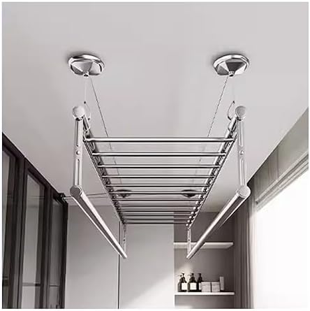Automatic Ceiling-Mounted Electric Drying Rack - 2.8m Capacity Clothes Hanger with Hand Crank, Double Pole Design for Balcony, Manual & Auto Options, Space-Saving Solution