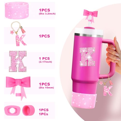 Image of Mity rain 6PCS Pink Cup Accessories for Stanley Cup 30oz 40oz | Tumbler Initials Decoration for Stanley Letter K
