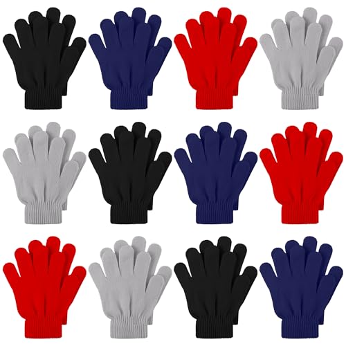 Image of Cooraby 12 Pairs Kid's Winter Magic Gloves Children Stretchy Warm Magic Gloves Boys or Girls Knit Gloves for 6-12 Years