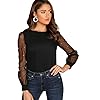 Floerns Women's Pearl Mesh Sheer Long Sleeve Blouse Shirts Tops Black M