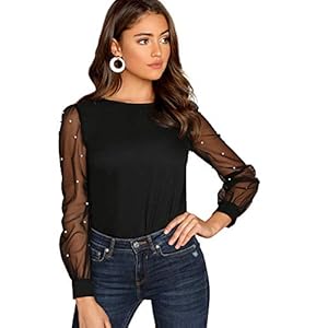 Floerns-Womens-Pearl-Sheer-Mesh-Long-Sleeve-Tops-Blouse Floerns Women's Pearl Mesh Sheer Long Sleeve Blouse Shirts Tops Black M
