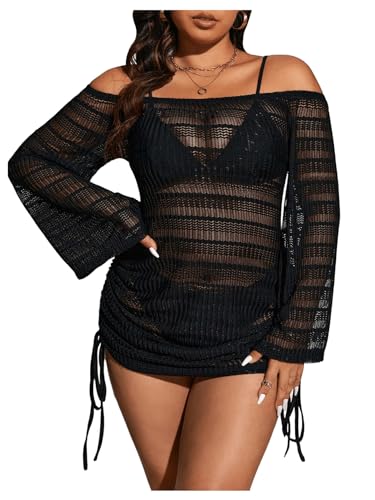 Robe de plage en crochet grande taille noire pour maillot de bain