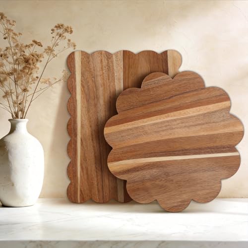 Scalloped Acacia Charcuterie Boards Set